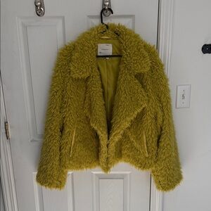 By Anthropologie Faux Fur Teddy Jacket, Cozy Mustard, Size M